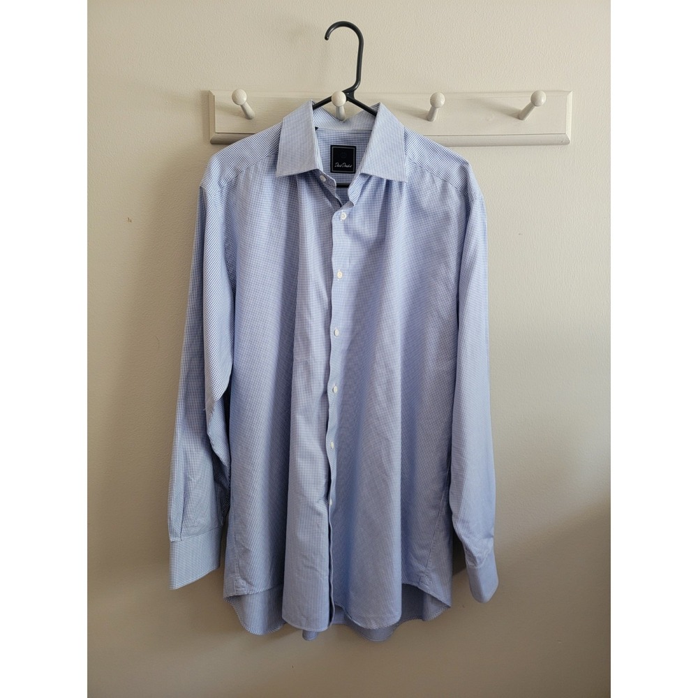 David Donahue Men's Dress Shirt Blue Checkered 17 34/35 Cotton L/S Button Down